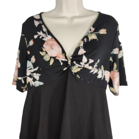 Shein Curve Black Pink Floral Peplum Top Vneck Women Plus Size 0XL Short Sleeve - Picture 3 of 7